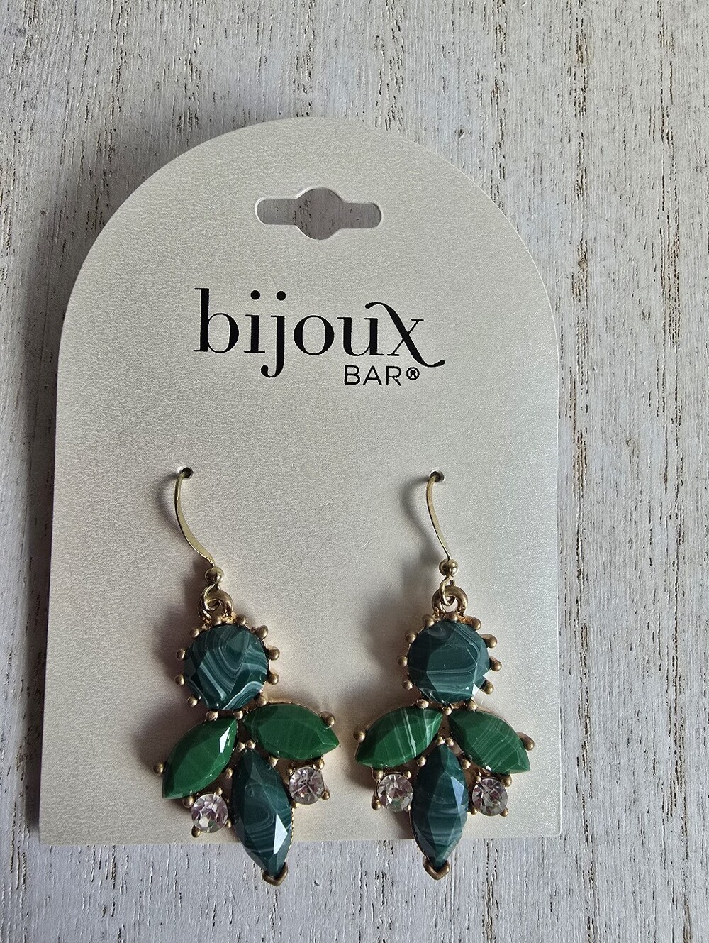 Bijoux Bar Green Stone Cluster Drop Earrings with Gold Accents
